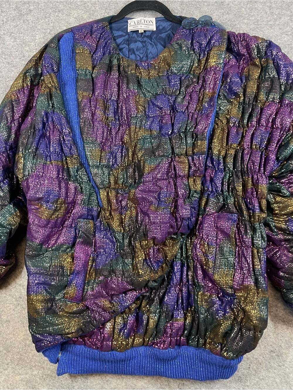 Vintage 80s Avant Garde Carlton Italy Jacket Size 42 Metallic Purple Blue Artsy - Picture 3 of 16